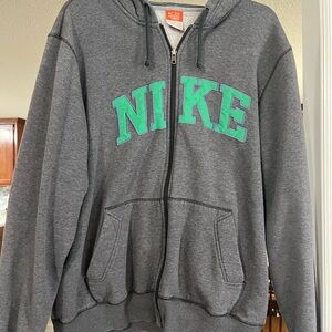 Nike Charcoal Hoodie with Teal Logo-Vintage